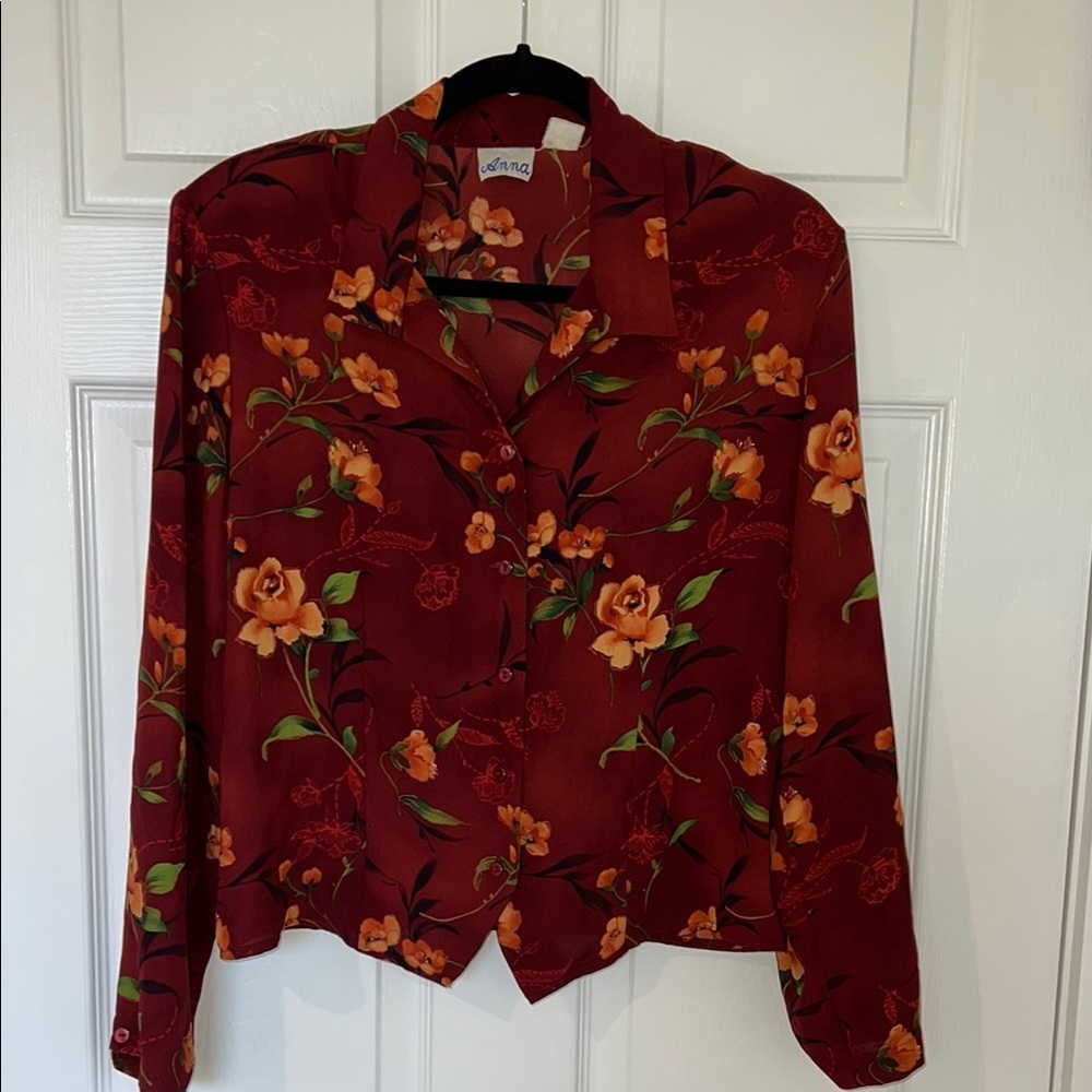 Anna Red and Orange Floral Blouse
